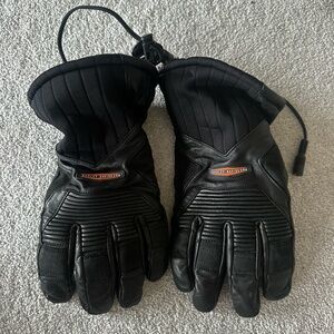 Harley Davidson Men’s Black Heated Leather Motorcycle Gloves Thermolite 12V